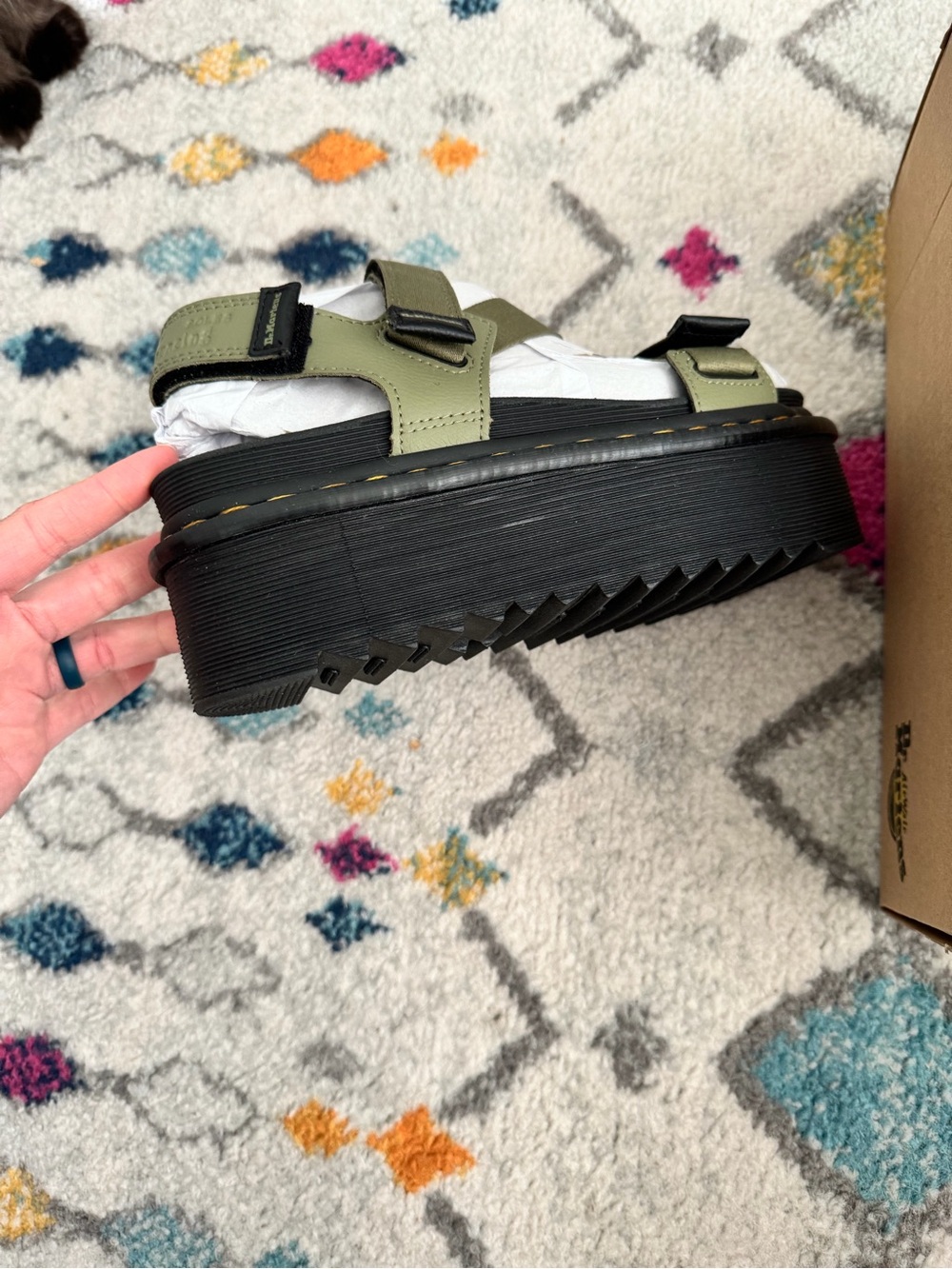 Dr. Martens Olive Green Platform Sandal with Black Sole - Picture 3 of 7